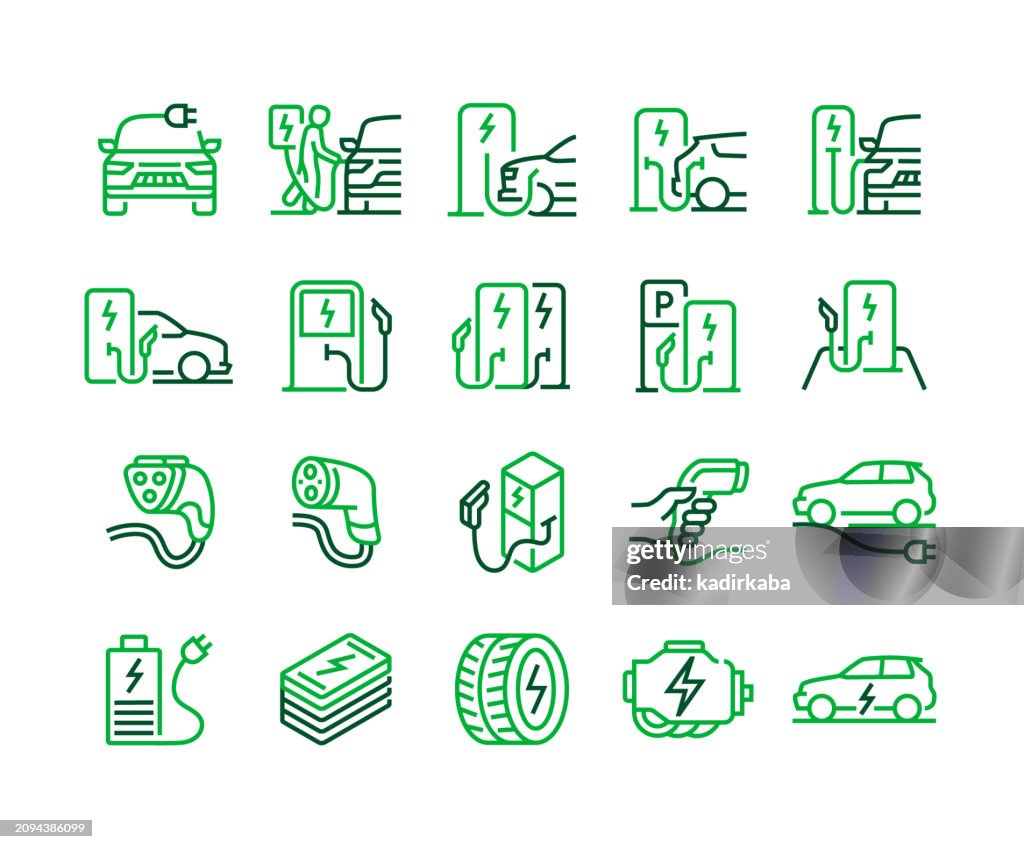 Electric Vehicle Line Icon Set