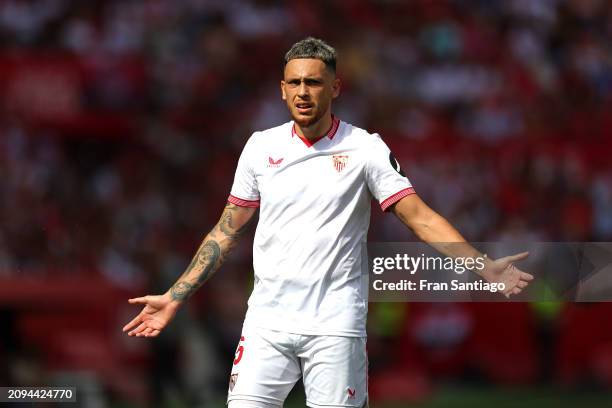 Lucas Ocampos of Sevilla FC looks on during the LaLiga EA Sports match between Sevilla FC and Celta Vigo at Estadio Ramon Sanchez Pizjuan on March...