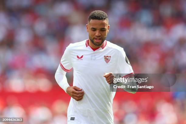 Yousseff En-Nesyri of Sevilla FC looks on during the LaLiga EA Sports match between Sevilla FC and Celta Vigo at Estadio Ramon Sanchez Pizjuan on...