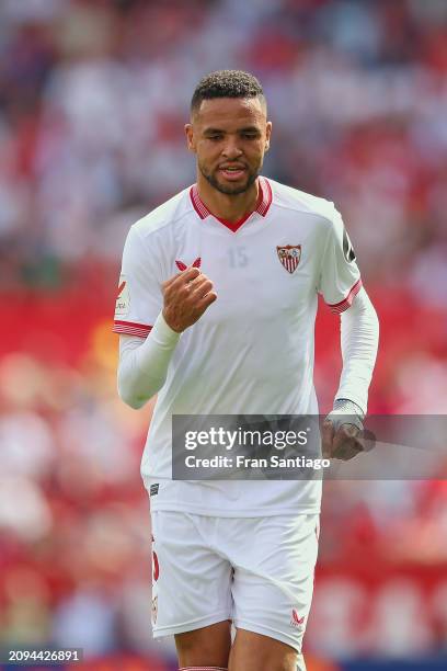 Yousseff En-Nesyri of Sevilla FC looks on during the LaLiga EA Sports match between Sevilla FC and Celta Vigo at Estadio Ramon Sanchez Pizjuan on...