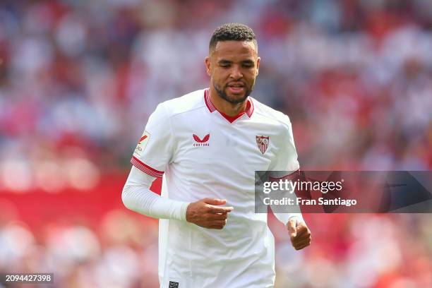 Yousseff En-Nesyri of Sevilla FC looks on during the LaLiga EA Sports match between Sevilla FC and Celta Vigo at Estadio Ramon Sanchez Pizjuan on...