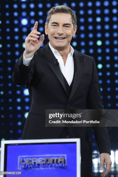 Italian conductor Marco Liorni during the broadcast Rai L'eredita special episode Sanremo. Rome , 16 March 2024