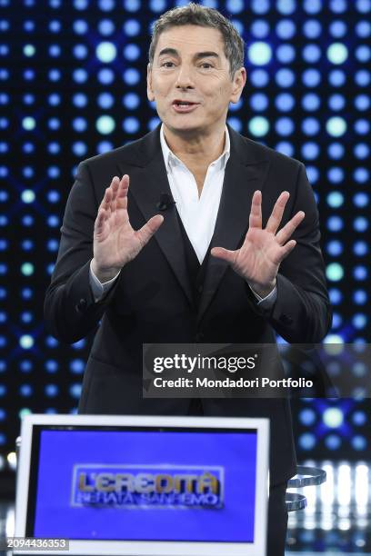 Italian conductor Marco Liorni during the broadcast Rai L'eredita special episode Sanremo. Rome , 16 March 2024