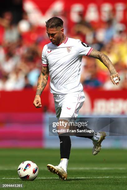 Sergio Ramos of Sevilla FC in action during the LaLiga EA Sports match between Sevilla FC and Celta Vigo at Estadio Ramon Sanchez Pizjuan on March...