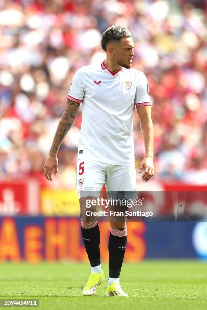 Lucas Ocampos of Sevilla FC looks on during the LaLiga EA Sports match between Sevilla FC and Celta Vigo at Estadio Ramon Sanchez Pizjuan on March...