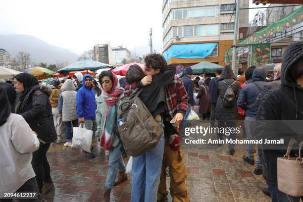 People prepare for the Persian New Year on March 18, 2024 in Tehran, Iran. Nowruz is the Iranian or Persian New Year celebrated by various...