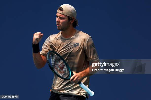 Aleksandar Kovacevic of the United States reacts during his men's singles qualifying match against Patrick Kypson of the United States during the...