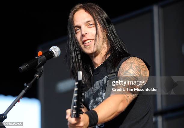 Matthew Tuck of Bullet for My Valentine performs during Rockstar Energy Mayhem Festival at Sleep Train Amphitheatre on July 10, 2009 in Wheatland,...