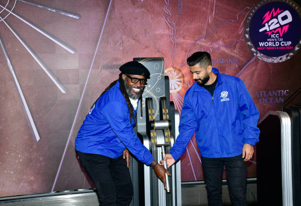 NY: Chris Gayle and Ali Khan Light the Empire State Building in Celebration of the International Cricket Council's Trophy Tour