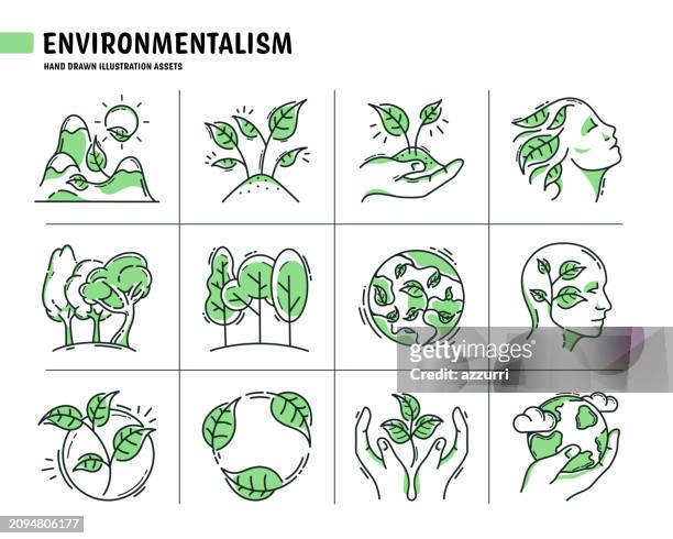 environmentalism icons - biodegradable stock illustrations