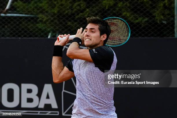 Christian Garin of Chile in action against Bernabe Zapata of Spain during the Cordoba Open on February 6, 2024 in Cordoba, Argentina.