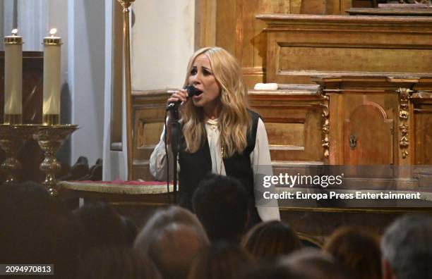 Marta Sanchez sings at the cathedral church of the Armed Forces during the funeral mass in memory of Joaquina Verez, mother of architect Joaquin...