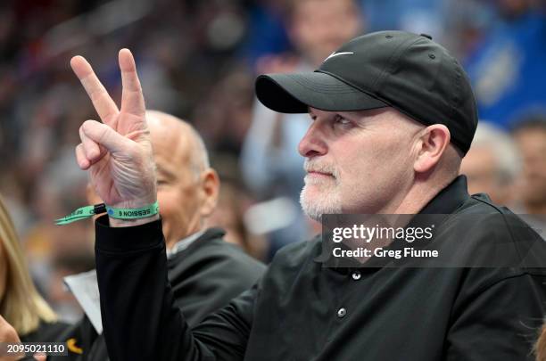 Head coach Dan Quinn of the Washington Commanders watches the Semifinals of the ACC Men's Basketball Tournament between the North Carolina Tar Heels...