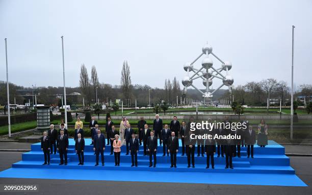 Participants gather for a family photo as part of the Nuclear Energy Summit 2024 in Brussels, Belgium on March 21, 2024. Prime Minister of Belgium,...