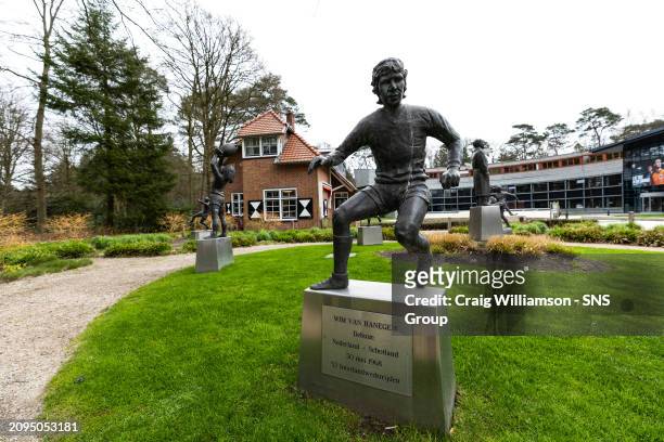 Statue of Willem van Hanegem at the KNVB Campus, on March 21 in Zeist, Netherlands.
