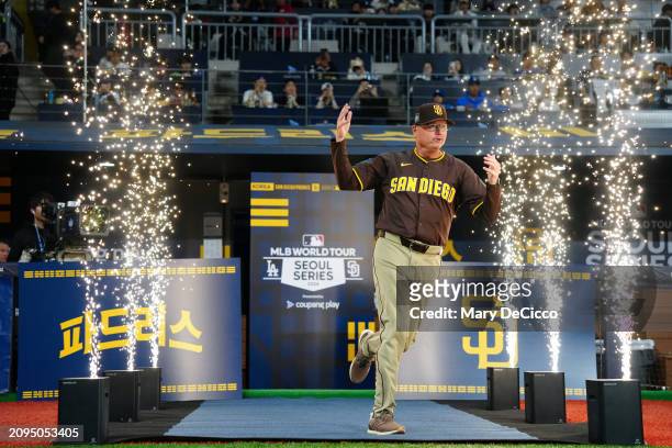 Manager Mike Shildt of the San Diego Padres takes the field prior to the 2024 Seoul Series game between the San Diego Padres and the Los Angeles...