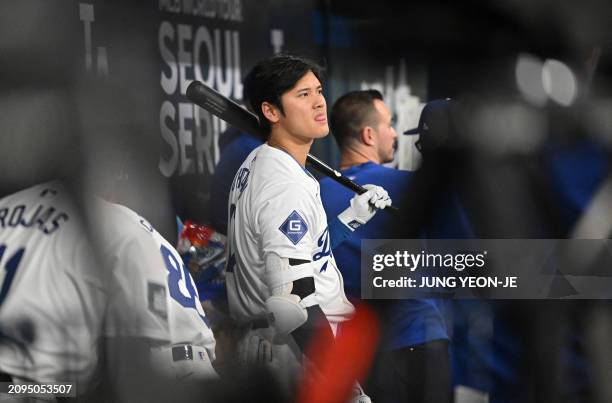 Los Angeles Dodgers' Shohei Ohtani prepares prior to the 2024 MLB Seoul Series baseball game 2 between Los Angeles Dodgers and San Diego Padres at...