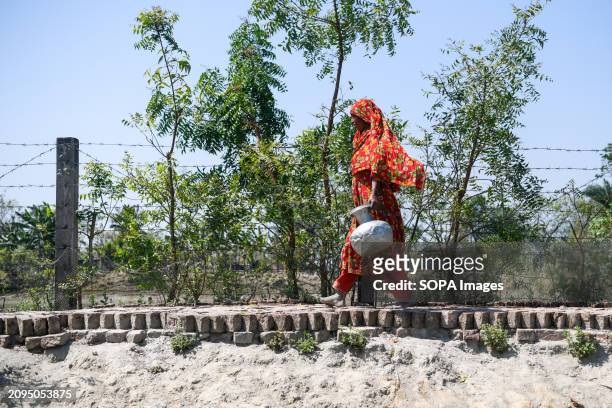 Woman seen going to a pond to collect drinking water at Shyamnagar Gabura in Satkhira district. In Gabura Union, located in Shatkhira District,...
