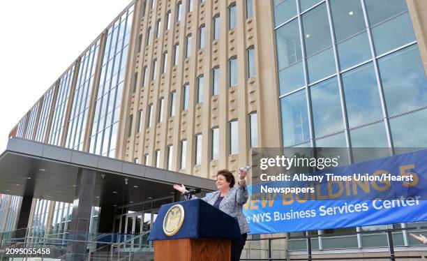 Commissioner RoAnn Desito speaks during ceremonies to reopen the newly renovated building 5, on the Harriman Campus unused since 2004, Tuesday July...