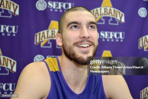 UAlbany basketball player Greig Stire during an interview Thursday Dec. 10, 2015 in Albany,NY.