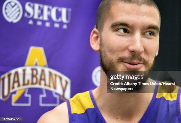 UAlbany basketball player Greig Stire during an interview Thursday Dec. 10, 2015 in Albany,NY.