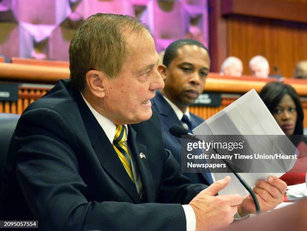 Senator John Bonacic questions NYS Commissioner of Education MaryEllen Elia during a joint legislative budget hearing on elementary and secondary...