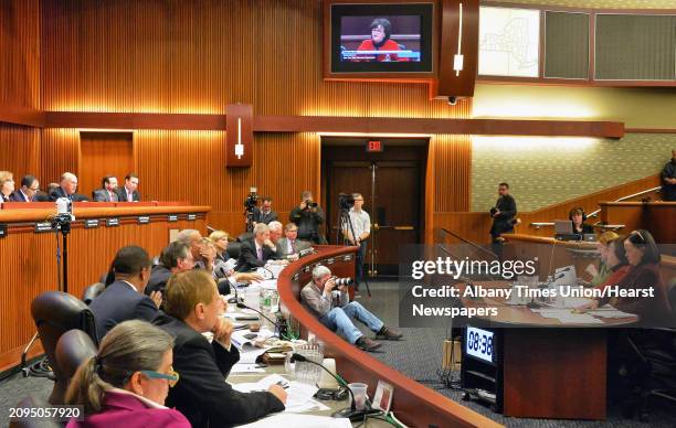 Commissioner of Education MaryEllen Elia testifies before the state Senate and Assembly as they hold a joint budget hearing on elementary and...