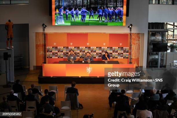 The Netherlands Manager Ronald Koeman and Nathan Ake during a Netherlands MD-1 Press Conference at the KNVB Campus, on March 21 in Zeist, Netherlands.