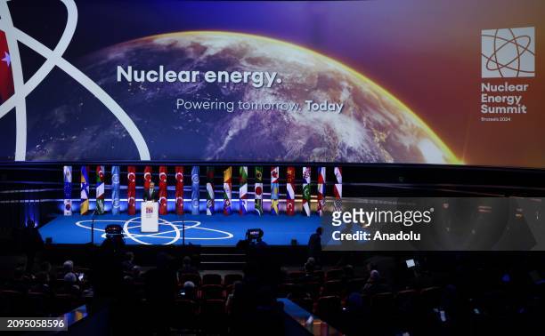 Turkish Foreign Minister Hakan Fidan makes a speech during the Nuclear Energy Summit 2024 in Brussels, Belgium on March 21, 2024.