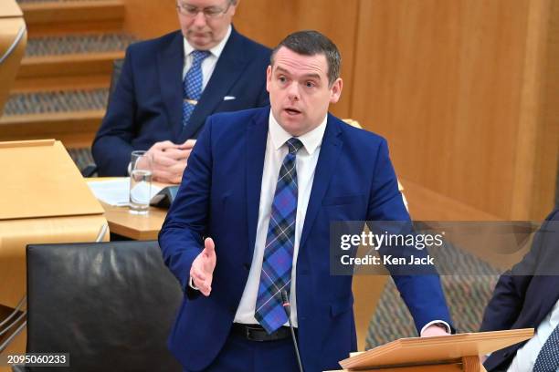 Scottish Conservative leader Douglas Ross during First Minister's Questions in the Scottish Parliament, on March 21, 2024 in Edinburgh, Scotland.