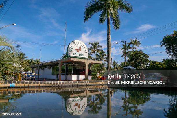 General view of the entrance of the Acapulco Condominium, house of the Brazilian former football player Robinho, in Guaruja City, coast of Sao Paulo,...