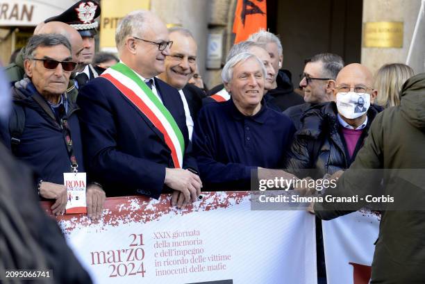 The mayor of Rome Roberto Gualtieri, the prefect of Rome Lamberto Giannini and the founder of Libera Don Luigi Ciottie, participate in a...