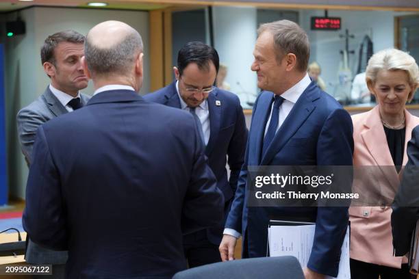 French President Emmanuel Macron is talking with the German Chancellor Olaf Scholz, the Cyprus President Nikos Christodoulides, the Polish Prime...