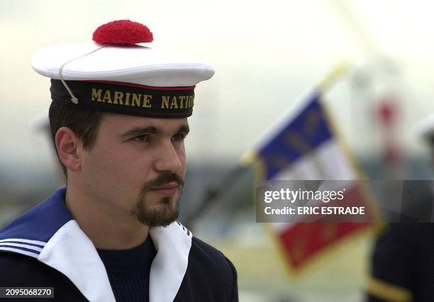 Portrait de Nicolas Soudant, dernier appelé de la marine nationale lors de la cérémonie au cours de laquelle il a été décoré de la médaille de la...