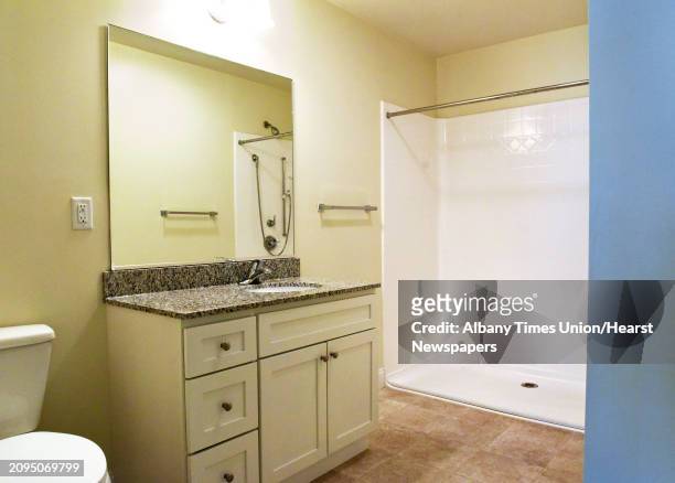 Handicapped accessible master bath in a two-bedroom, 2 bath apartment at the Waters View apartment complex Wednesday June 14, 2017 in Cohoes, NY.