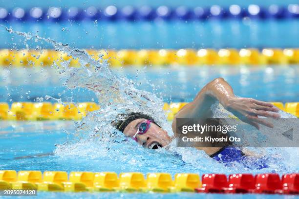 Airi Ebina competes in the Women's 1500m Freestyle Final during day five of the Swimming Olympic Qualifier at Tokyo Aquatics Centre on March 21, 2024...