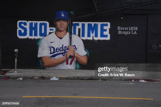 Portrait of Los Angeles Dodgers Shohei Ohtani mural displayed on Prociety on W15th and Main Street. Los Angeles, CA 1/6/2024 CREDIT: Erick W. Rasco
