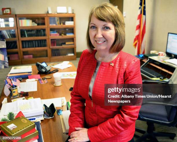 Rensselaer County Executive Kathleen Jimino in her officeTuesday Dec. 19, 2017 in Troy, NY.