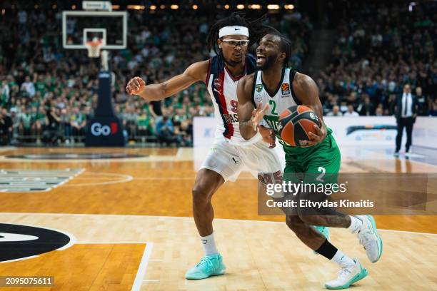 Keenan Evans, #2 of Zalgiris Kaunas during the Turkish Airlines EuroLeague match between Zalgiris Kaunas and Baskonia Vitoria Gasteiz at Zalgirio...