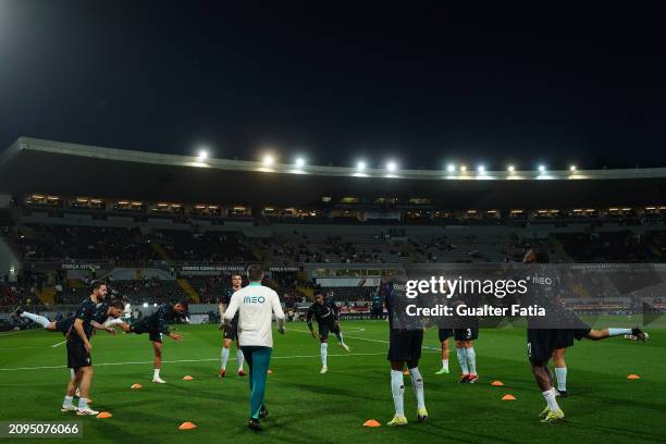 Portugal players in action during the warm up before the start of the International Friendly match between Portugal and Sweden at Estadio D. Afonso...