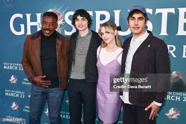 Ernie Hudson, Finn Wolfhard, Mckenna Grace and Gil Kenan attend the "Ghostbusters: Frozen Empire" UK Gala Screening at The Ham Yard Hotel on March...