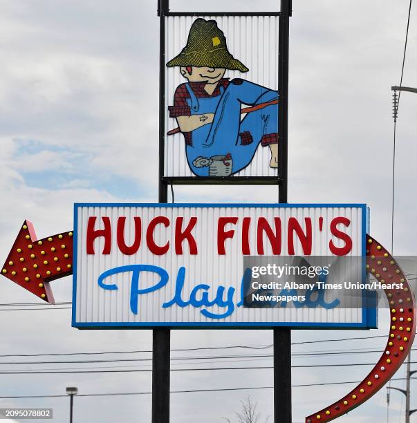 Sign outside Huck Finn's Playland Friday May 4, 2018 in Albany, NY.