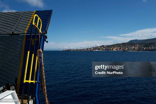 Ferries are operating in the Strait of Messina near the location where the bridge was built, in Villa San Giovanni, Italy, on March 16, 2024.