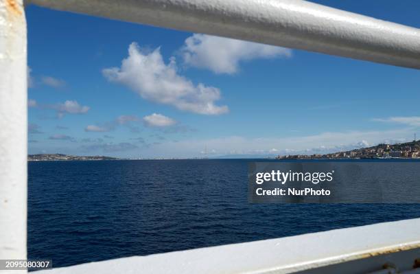Ferries are operating in the Strait of Messina near the location where the bridge was built, in Villa San Giovanni, Italy, on March 16, 2024.