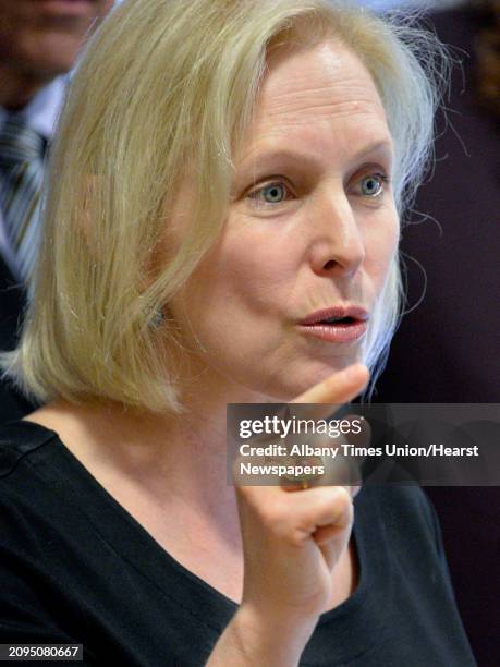 Senator Kirsten Gillibrand holds a news conference to announce the Stop Price Gouging Act, which would drive down prescription drug prices Friday...