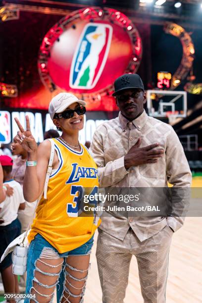 Pearl Thusi & Jeremiah Owusu-Koramoah poses for a photo during the Kalahari Conference Group play for the 2024 Basketball Africa League season on...