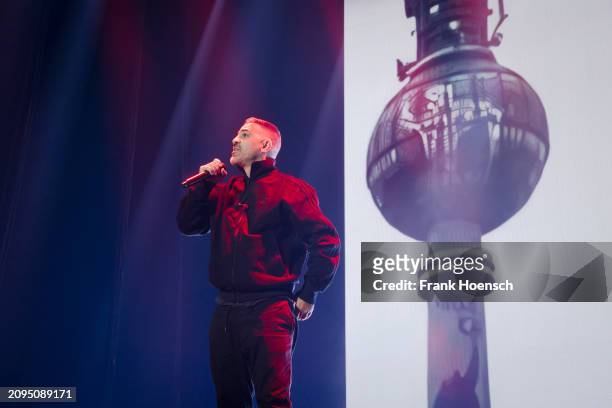 German rapper Bushido performs live on stage during a concert at the Mercedes-Benz Arena on March 21, 2024 in Berlin, Germany.