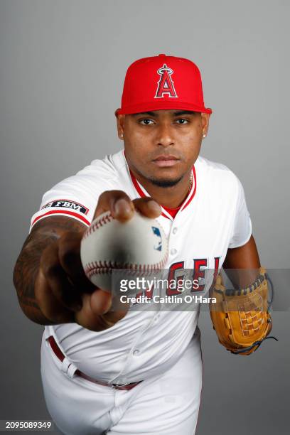 Guillo Zuñiga of the Los Angeles Angels poses for a photo during the Los Angeles Angels Photo Day at Tempe Diablo Stadium on Wednesday, February 21,...