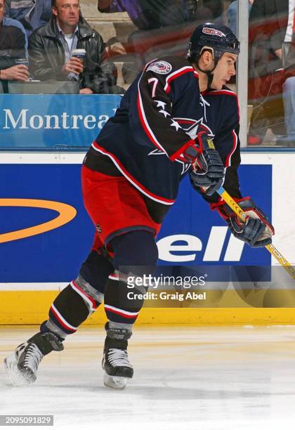 Scott Lachance of the Columbus Blue Jackets skates against the Toronto Maple Leafs during NHL game action on February 12, 2004 at Air Canada Centre...