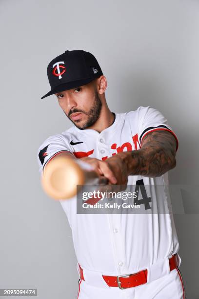 Carlos Correa of the Minnesota Twins poses for a photo during the Minnesota Twins Photo Day at CenturyLink Sports Complex on Thursday, February 22,...